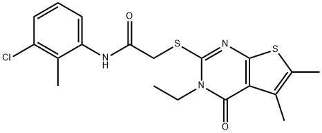 N-(3-chloro-2-methylphenyl)-2-[(3-ethyl-5,6-dimethyl-4-oxo-3,4-dihydrothieno[2,3-d]pyrimidin-2-yl)sulfanyl]acetamide Struktur