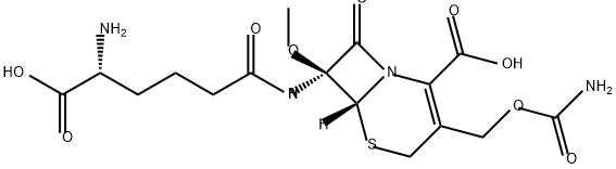 (6R,7S)-7-[[(5R)-5-amino-5-carboxy-pentanoyl]amino]-3-(carbamoyloxymethyl)-7-methoxy-8-oxo-5-thia-1-azabicyclo[4.2.0]oct-2-ene-2-carboxylic acid Struktur