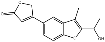 4-[2-(1-hydroxyethyl)-3-methyl-5-benzofuryl]furan-2(5H)-one Struktur