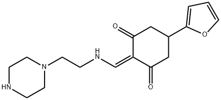 5-(2-furyl)-2-{[(2-piperazin-1-ylethyl)amino]methylene}cyclohexane-1,3-dione Struktur