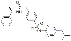 4-[[[5-(2-Methylpropyl)-2-pyrimidinyl]amino]sulfonyl]-N-[(R)-1-phenylethyl]benzeneacetamide Struktur