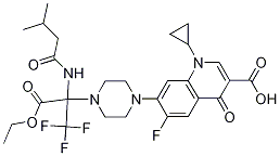 3-Quinolinecarboxylic acid, 1-cyclopropyl-7-[4-[1-(ethoxycarbonyl)-2,2,2-trifluoro-1-[(3-Methyl-1-oxobutyl)aMino]ethyl]-1-piperazinyl]-6-fluoro-1,4-dihydro-4-oxo- Struktur