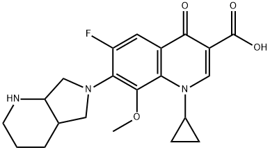 1-cyclopropyl-7-(2,8-diazabicyclo[4.3.0]non-8-yl)-6-fluoro-8-methoxy-4 -oxo-quinoline-3-carboxylic acid Struktur