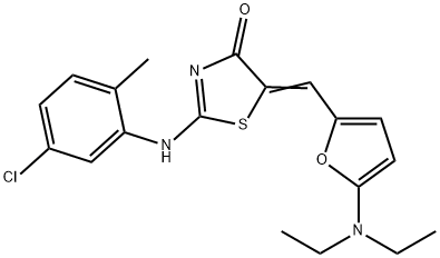 4(5H)-Thiazolone,  2-[(5-chloro-2-methylphenyl)amino]-5-[[5-(diethylamino)-2-furanyl]methylene]- Struktur