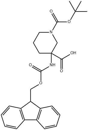 1,3-Piperidinedicarboxylicacid,3-[[(9H-fluoren-9-ylmethoxy)carbonyl]amino]-,1-(1,1-dimethylethyl)ester(9CI) Struktur