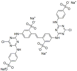 tetrasodium 4,4'-bis[[4-chloro-6-[(4-sulphonatophenyl)amino]-1,3,5-triazin-2-yl]amino]stilbene-2,2'-disulphonate Struktur