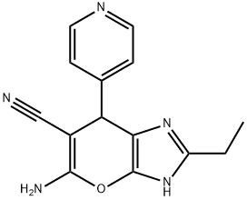 Pyrano[2,3-d]imidazole-6-carbonitrile,  5-amino-2-ethyl-1,7-dihydro-7-(4-pyridinyl)-  (9CI) Struktur