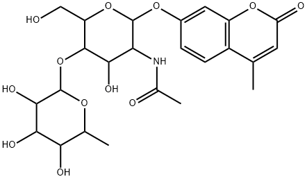 4-Methylumbelliferyl 2-Acetamido-2-deoxy-4-O-(a-L-fucopyranosyl)-b-D-glucopyranoside Structure