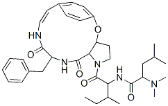 2-(Dimethylamino)-4-methyl-N-[2-methyl-1-[[3,3a,11,12,13,14,15,15a-octahydro-12,15-dioxo-13-(phenylmethyl)-5,8-ethenopyrrolo[3,2-b][1,5,8]oxadiazacyclotetradecin-1(2H)-yl]carbonyl]butyl]pentanamide Struktur