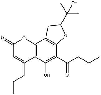 8,9-Dihydro-5-hydroxy-8-(1-hydroxy-1-methylethyl)-6-(1-oxobutyl)-4-propyl-2H-furo[2,3-h]-1-benzopyran-2-one Struktur