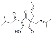 4-Hydroxy-2,2-bis(3-methyl-2-butenyl)-5-(3-methyl-1-oxobutyl)-4-cyclopentene-1,3-dione Struktur