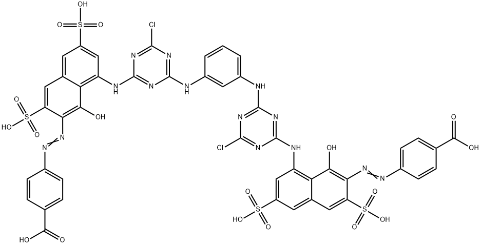 p,p'-[m-phenylenebis[imino(6-chloro-1,3,5-triazine-2,4-diyl)imino(8-hydroxy-3,6-disulpho-1,7-naphthylene)azo]]dibenzoic acid Struktur