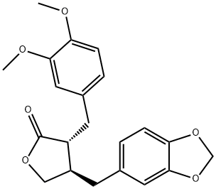 2(3H)-Furanone, 4-(1,3-benzodioxol-5-ylmethyl)-3-((3,4-dimethoxyphenyl )methyl)dihydro-, (3R-trans)- Struktur