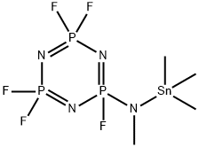 2,2,4,4,6-Pentafluoro-2,2,4,4,6,6-hexahydro-6-[methyl(trimethylstannyl)amino]-1,3,5,2,4,6-triazatriphosphorine Struktur