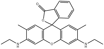 3',6'-bis(ethylamino)-2',7'-dimethylspiro[isobenzofuran-1(3H),9'-[9H]xanthene]-3-one Struktur