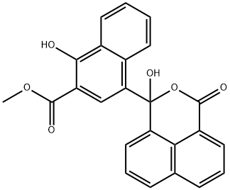 methyl 1-hydroxy-4-(1-hydroxy-3-oxo-1H,3H-naphtho[1,8-cd]pyran-1-yl)-2-naphthoate Struktur