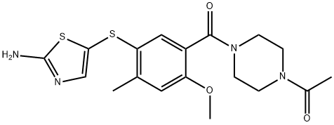 1-(4-(5-(2-aMinothiazol-5-ylthio)-2-Methoxy-4-Methylbenzoyl)piperazin-1-yl)ethanone Struktur