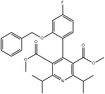 3,5-Pyridinedicarboxylic acid, 4-[4-fluoro-2-(phenylmethoxy)phenyl]-2,6-bis(1-methylethyl)-, 3,5-dimethyl ester Struktur