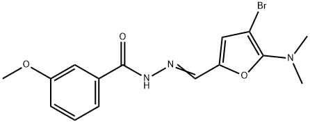 Benzoic  acid,  3-methoxy-,  [[4-bromo-5-(dimethylamino)-2-furanyl]methylene]hydrazide  (9CI) Struktur