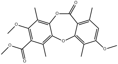 3,8-Dimethoxy-1,4,6,9-tetramethyl-11-oxo-11H-dibenzo[b,e][1,4]dioxepin-7-carboxylic acid methyl ester Struktur