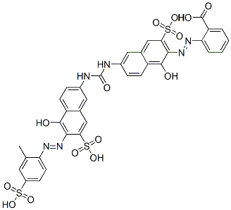 [[1-hydroxy-6-[[[[5-hydroxy-6-[(2-methyl-4-sulphophenyl)azo]-7-sulpho-2-naphthyl]amino]carbonyl]amino]-3-sulpho-2-naphthyl]azo]benzoic acid Struktur