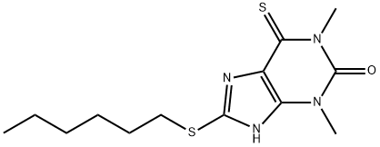 6,7-Dihydro-1,3-dimethyl-8-(hexylthio)-6-thioxo-1H-purin-2(3H)-one Struktur