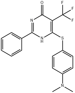 6-{[4-(DIMETHYLAMINO)PHENYL]SULFANYL}-2-PHENYL-5-(TRIFLUOROMETHYL)PYRIMIDIN-4-OL Struktur