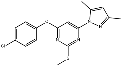 PYRIMIDINE, 4-(4-CHLOROPHENOXY)-6-(3,5-DIMETHYL-1H-PYRAZOL-1-YL)-2-(METHYLTHIO)- Struktur