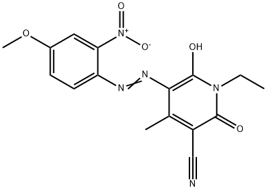 3-Pyridinecarbonitrile, 1-ethyl-1,2-dihydro-6-hydroxy-5-(4-methoxy-2-nitrophenyl)azo-4-methyl-2-oxo- Struktur