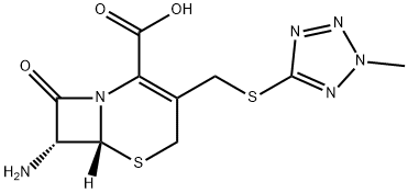 (6R-trans)-7-amino-3-[[(2-methyl-2H-tetrazol-5-yl)thio]methyl]-8-oxo-5-thia-1-azabicyclo[4.2.0]oct-2-ene-2-carboxylic acid     Struktur