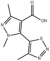 1,3-DIMETHYL-5-(4-METHYL-1,2,3-THIADIAZOL-5-YL)-1H-PYRAZOLE-4-CARBOXYLIC ACID,90%+ Struktur