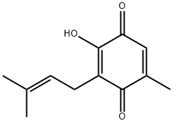 2,5-Cyclohexadiene-1,4-dione, 2-hydroxy-5-methyl-3-(3-methyl-2-butenyl)- (9CI) Struktur