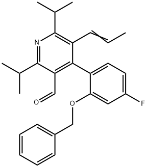 3-Pyridinecarboxaldehyde, 4-[4-fluoro-2-(phenylmethoxy)phenyl]-2,6-bis(1-methylethyl)-5-(1-propen-1-yl)- Struktur