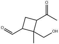 Cyclobutanecarboxaldehyde, 3-acetyl-2-(hydroxymethyl)-2-methyl- (9CI) Struktur