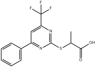 2-{[4-phenyl-6-(trifluoromethyl)pyrimidin-2-yl]thio}propanoic acid Struktur