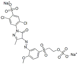 disodium 2,5-dichloro-4-[4,5-dihydro-4-[[2-methoxy-5-[[2-(sulphonatooxy)ethyl]sulphonyl]phenyl]azo]-3-methyl-5-oxo-1H-pyrazol-1-yl]benzenesulphonate Struktur