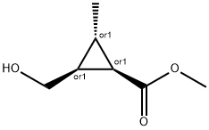 Cyclopropanecarboxylic acid, 2-(hydroxymethyl)-3-methyl-, methyl ester, Struktur