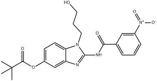 3-Nitro-N-[1-(3-hydroxypropyl)-5-(2,2-dimethylpropionyloxy)-1H-benzimidazol-2-yl]benzamide Struktur