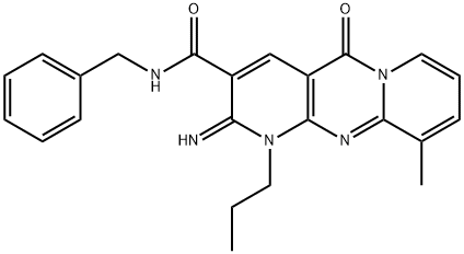 N-benzyl-2-imino-10-methyl-5-oxo-1-propyl-1,5-dihydro-2H-dipyrido[1,2-a:2,3-d]pyrimidine-3-carboxamide Struktur