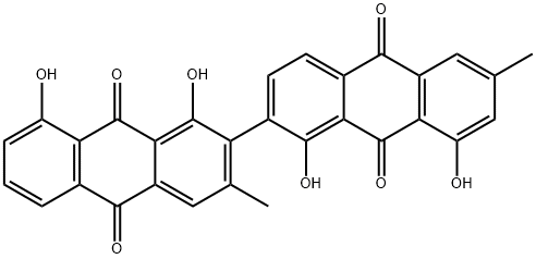 1,1',8,8'-Tetrahydroxy-3,6'-dimethyl-2,2'-bi[9,10-anthraquinone] Struktur