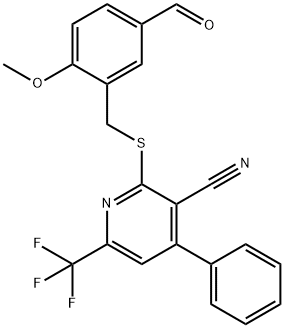 2-[(5-FORMYL-2-METHOXYBENZYL)THIO]-4-PHENYL-6-(TRIFLUOROMETHYL)NICOTINONITRILE Struktur