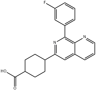 4-[8-(3-Fluorophenyl)-1,7-naphthyridin-6-yl]cyclohexane-1-carboxylic acid Struktur