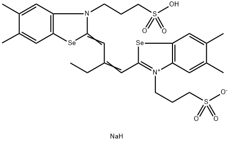 hydrogen 2-[2-[[5,6-dimethyl-3-(3-sulphonatopropyl)-3H-benzoselenazol-2-ylidene]methyl]but-1-enyl]-5,6-dimethyl-3-(3-sulphonatopropyl)benzoselenazolium, sodium salt Struktur