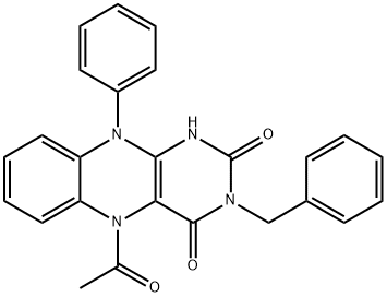 Benzo[g]pteridine-2,4(1H,3H)-dione,  5-acetyl-5,10-dihydro-10-phenyl-3-(phenylmethyl)- Struktur