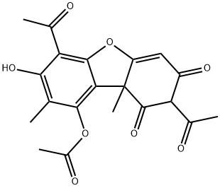 2,6-Diacetyl-9-acetyloxy-7-hydroxy-8,9b-dimethyl-1,3(2H,9bH)-dibenzofurandione Struktur