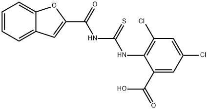 2-[[[(2-BENZOFURANYLCARBONYL)AMINO]THIOXOMETHYL]AMINO]-3,5-DICHLORO-BENZOIC ACID Struktur