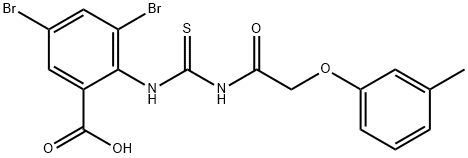 3,5-DIBROMO-2-[[[[(3-METHYLPHENOXY)ACETYL]AMINO]THIOXOMETHYL]AMINO]-BENZOIC ACID Struktur