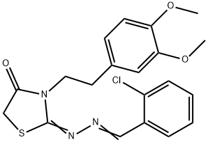 2-Chlorobenzaldehyde [3-[2-(3,4-dimethoxyphenyl)ethyl]-4-oxothiazolidin-2-ylidene]hydrazone Struktur