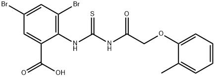 3,5-DIBROMO-2-[[[[(2-METHYLPHENOXY)ACETYL]AMINO]THIOXOMETHYL]AMINO]-BENZOIC ACID Struktur