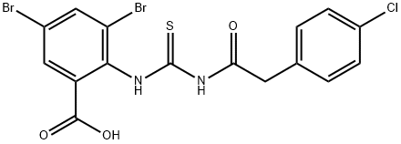 3,5-DIBROMO-2-[[[[(4-CHLOROPHENYL)ACETYL]AMINO]THIOXOMETHYL]AMINO]-BENZOIC ACID Struktur